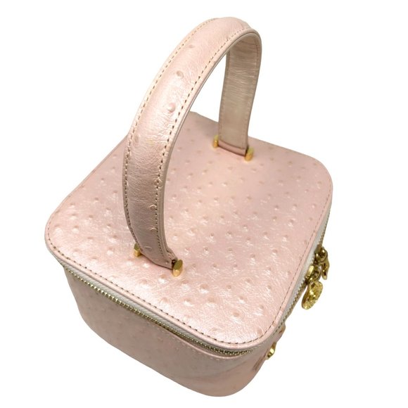 GIANNI VERSACE Vintage Logo Sun Vanity Bag Leather Pink Gold Zip Mirror [101776] - Picture 10 of 12